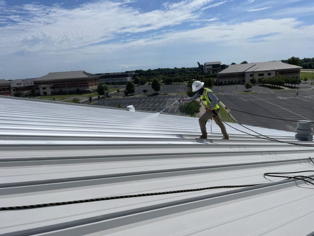 Louisiana Silicone Roof covering with acrylic spray