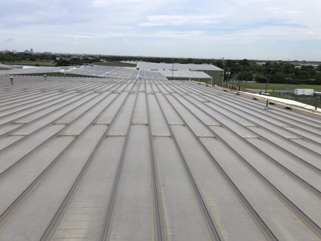 Trapezoidal standing seam roof on the AT&T corporate aircraft hangar at Dallas Love Field