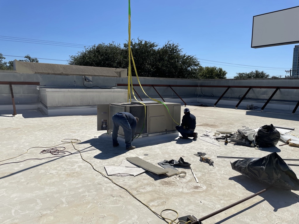 Completed and waterproofed RTU curb dry-in at the YETI space, 4525 McKinney Ave, Dallas, TX
