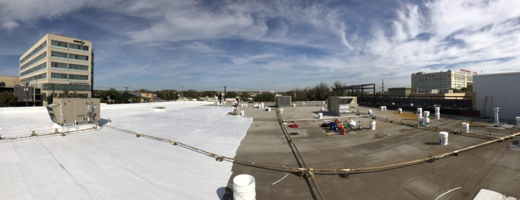 Sealed roof wall coping on the Floid Ventures commercial property in the West 7th District, Fort Worth, TX