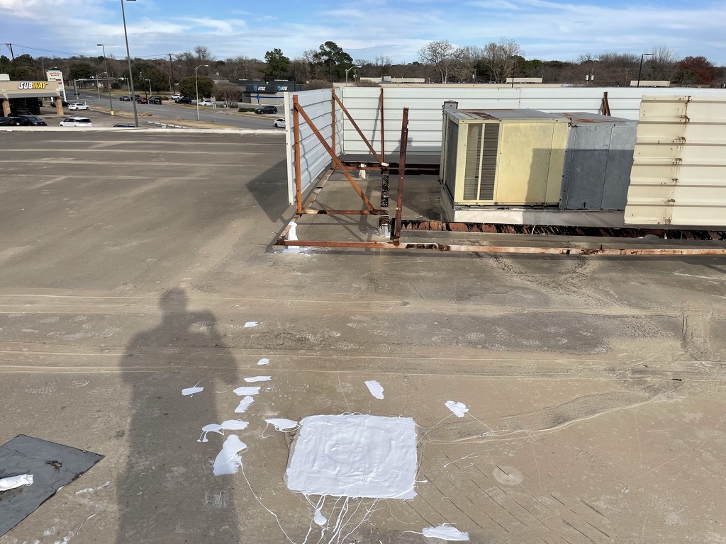 Completed commercial flat roof repair at Melbourne Place near North East Mall, Hurst, Texas