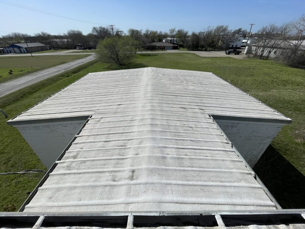 Finished acrylic roof coating on the 43,000 sq ft Lancaster commercial structure