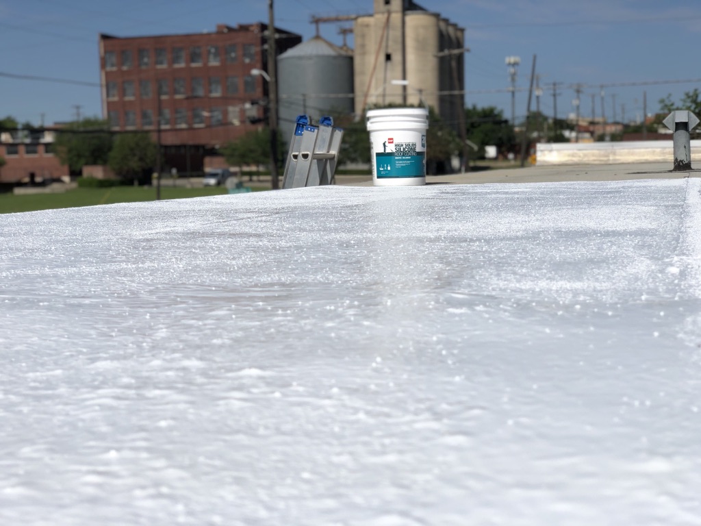 Completed 100 sq ft silicone roof coating repair over Modified Bitumen at 705 E Virginia St, McKinney, TX