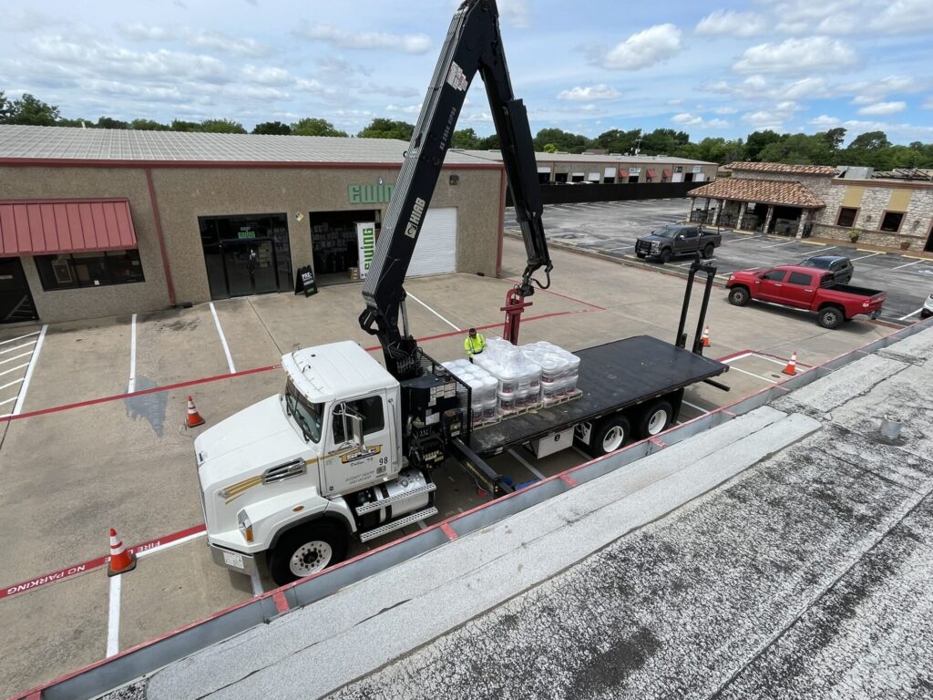 Modified Bitumen roof before silicone coating application at 5025 Davis Blvd, North Richland Hills, TX