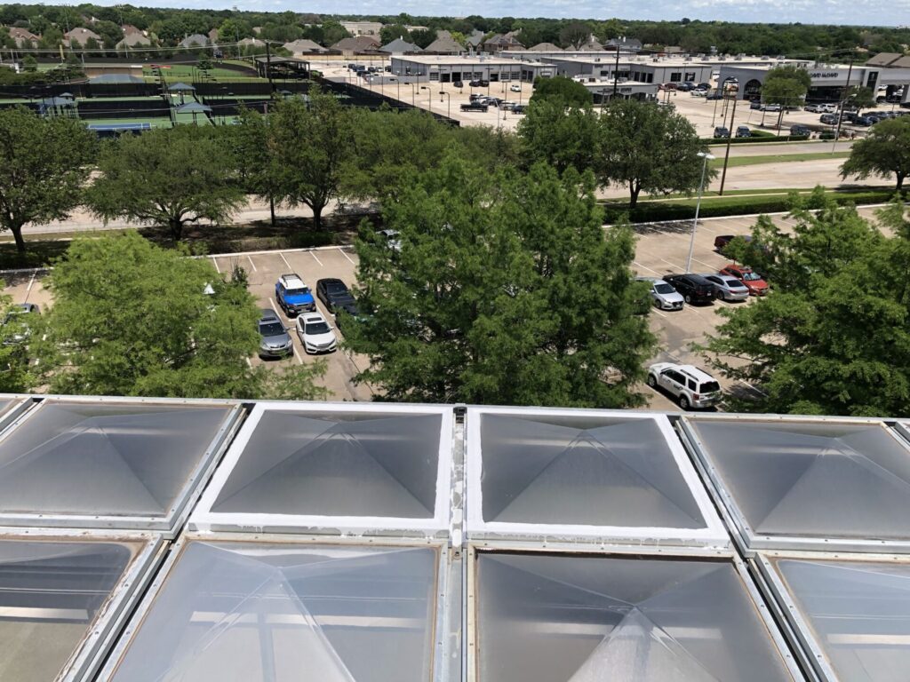 Safety-anchored access over the commercial skylight grid in West Plano, Texas