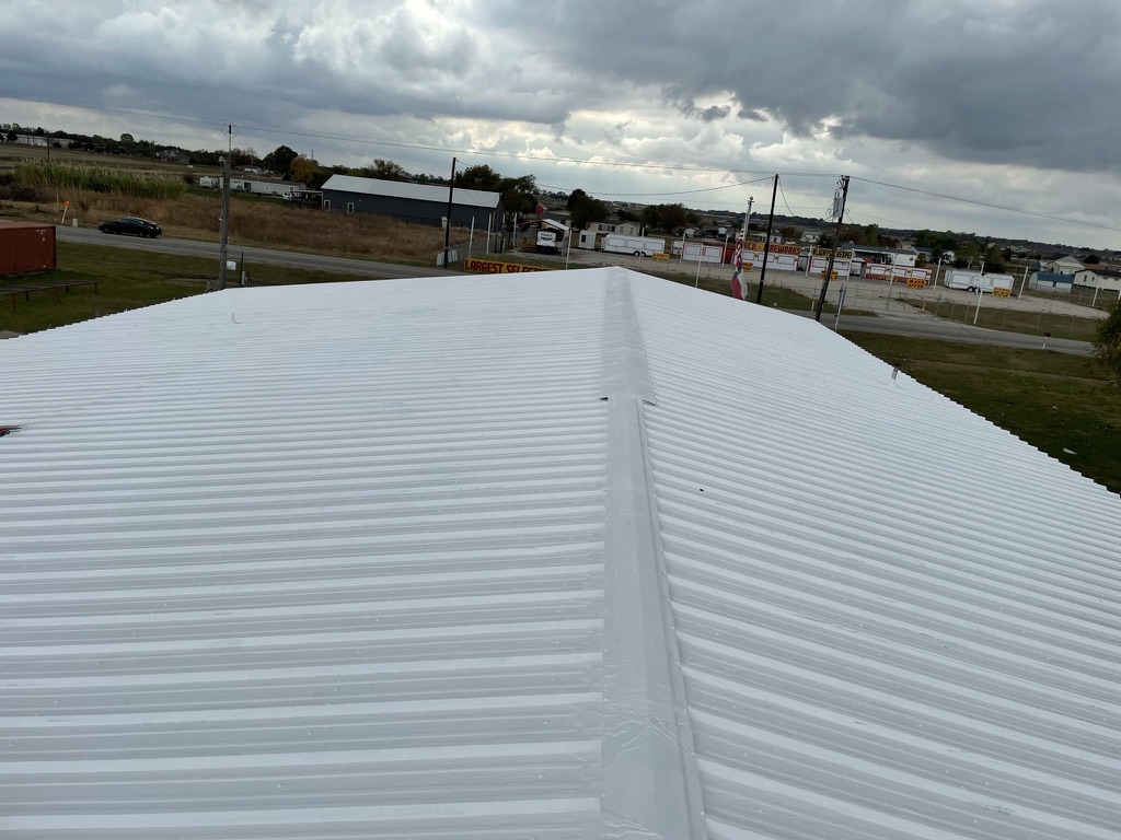 Completed silicone roof coating system at Princeton Fire Department Station 4, FM-546 and 982, Princeton, TX