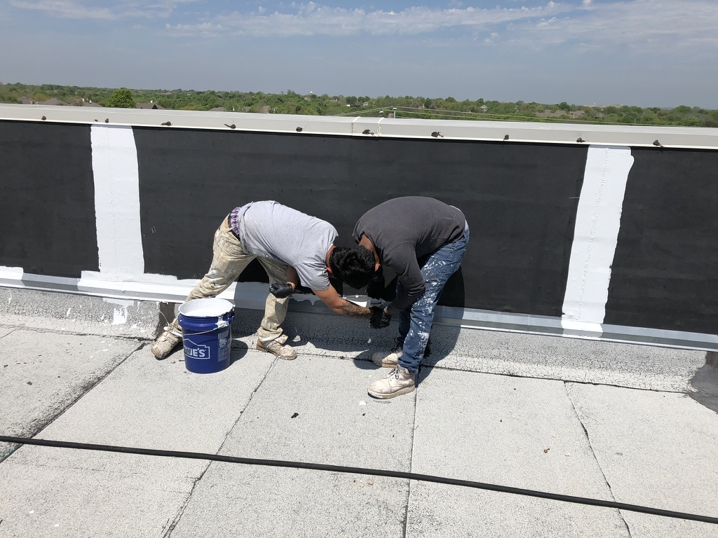 3-course bridging work over old patchwork on the commercial flat roof at LA Fitness, Rowlett