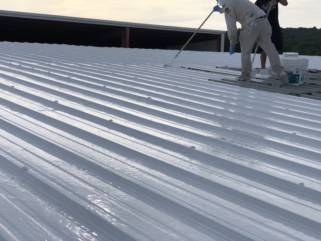 3-course application over the horizontal seams of the metal roof at Goodyear Tire, Russellville, Arkansas