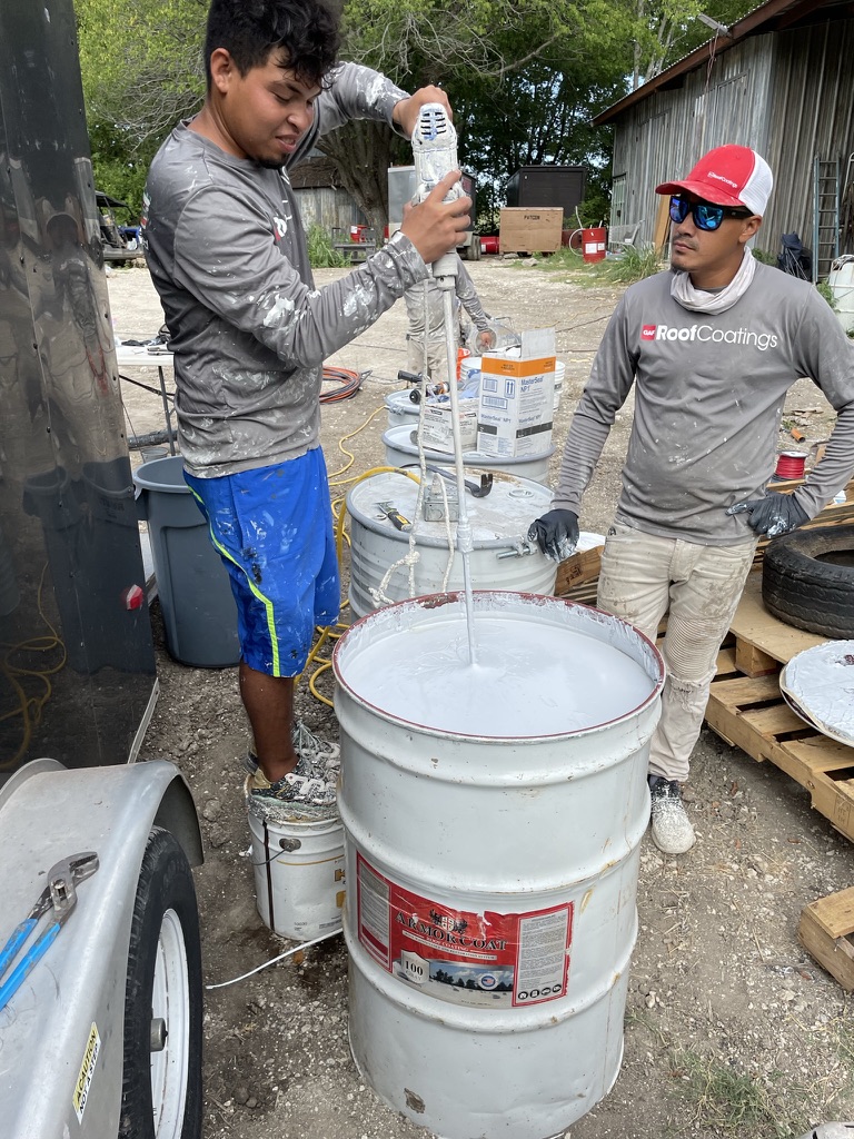 Acrylic mastic 3-course application on the horizontal seams of the metal roof in Van Alstyne, TX