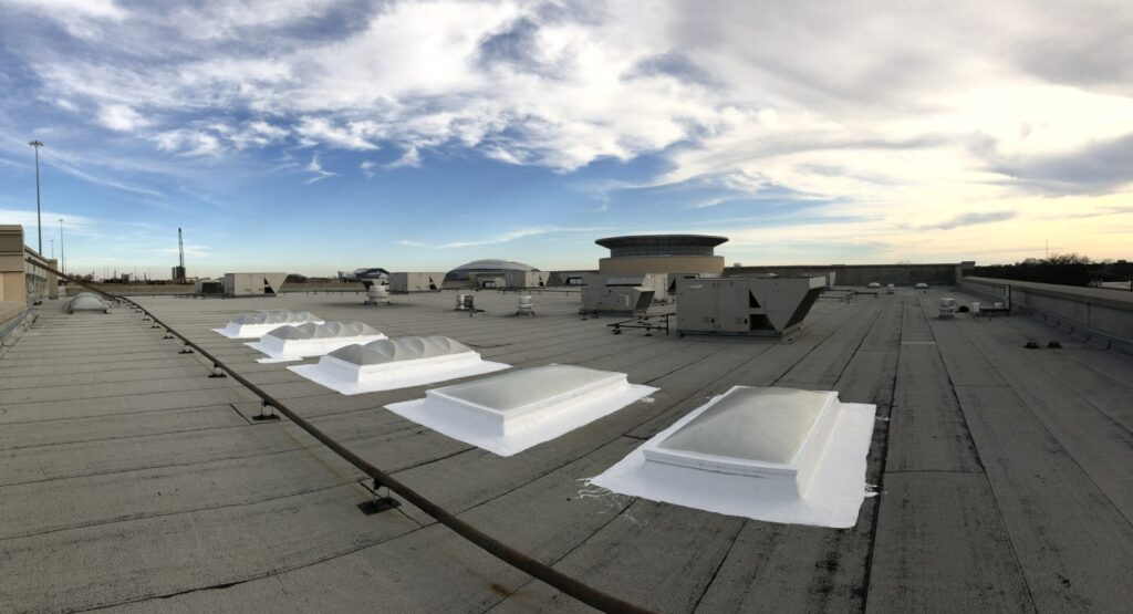 Completed silicone repair across all five skylights at LA Fitness, W Road To Six Flags St, Arlington