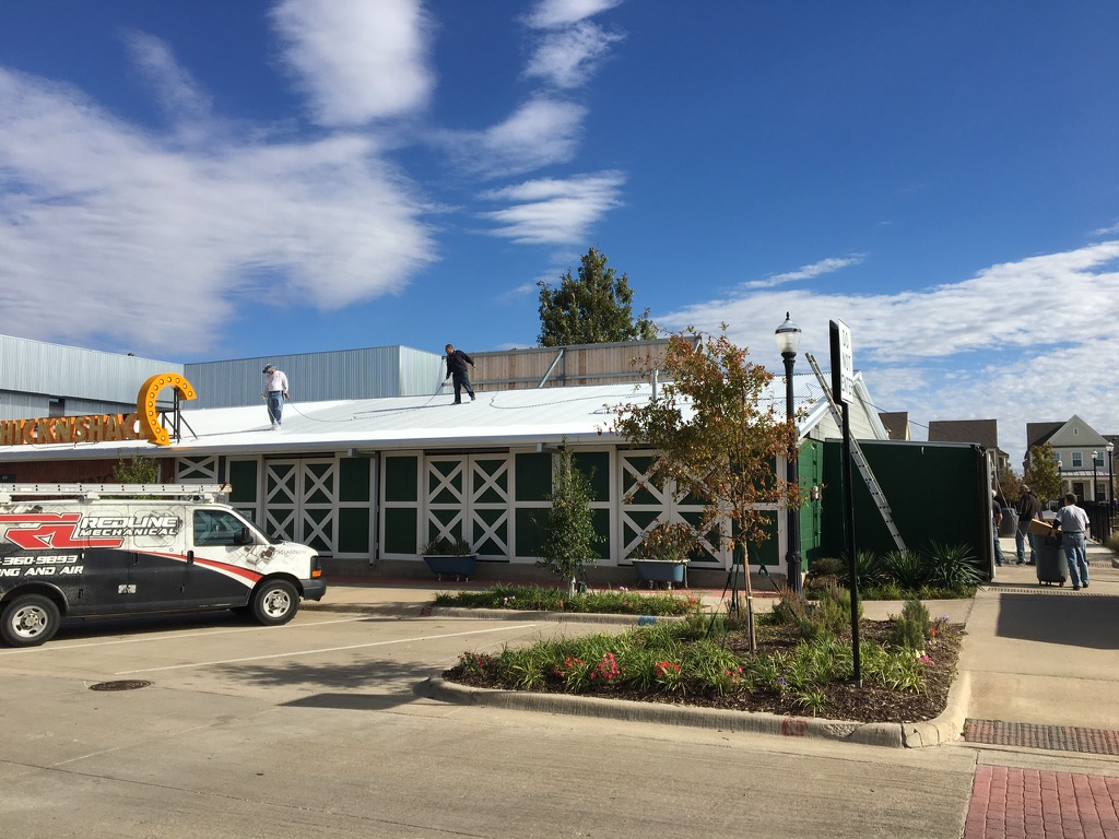 Newly constructed galvanized corrugated metal roof leaking at 505 Houston St, Coppell, TX
