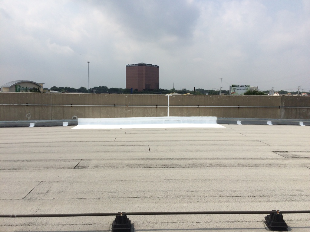 Completed silicone roof coating repair at LA Fitness near Preston Rd and I-635, Dallas, TX