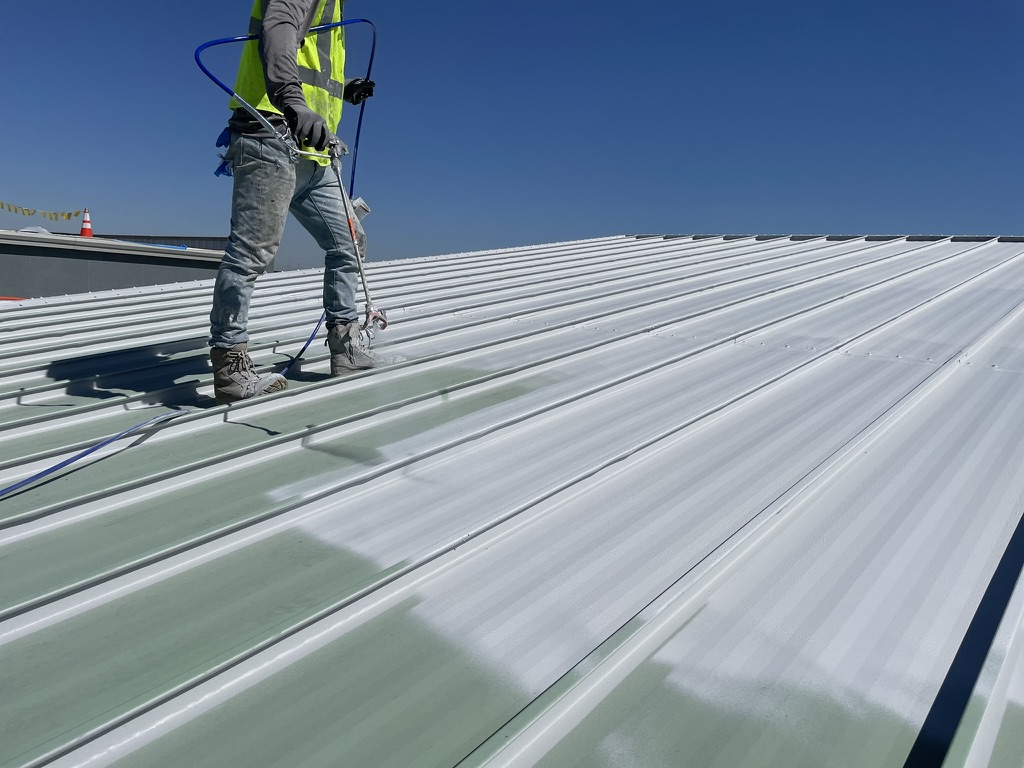 Custom charcoal top coat being applied over the white base coat, Bear Creek Ct, Irving